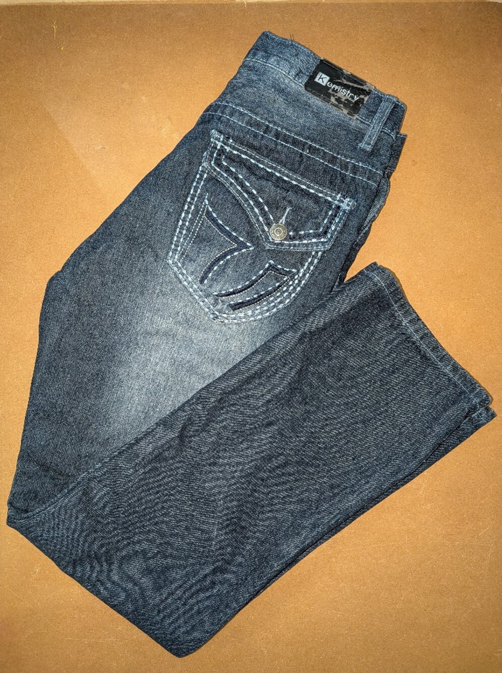 Dark Blue Juniors Denim Jeans with Embroidered Back Pocket